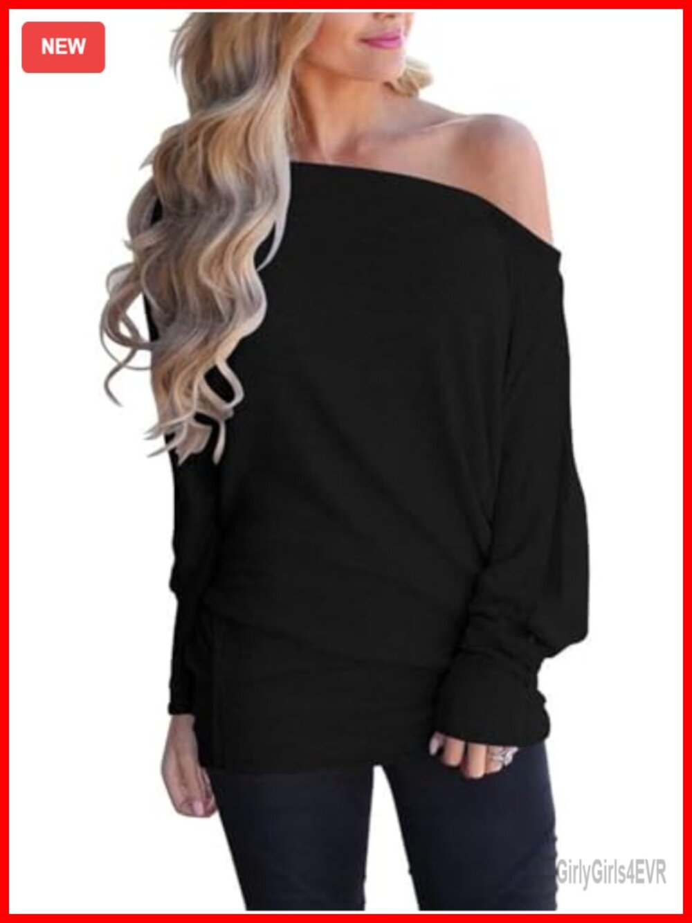 Off Shoulder Batwing Long Sleeve Loose Tunic Top Oversized Casual Blouse